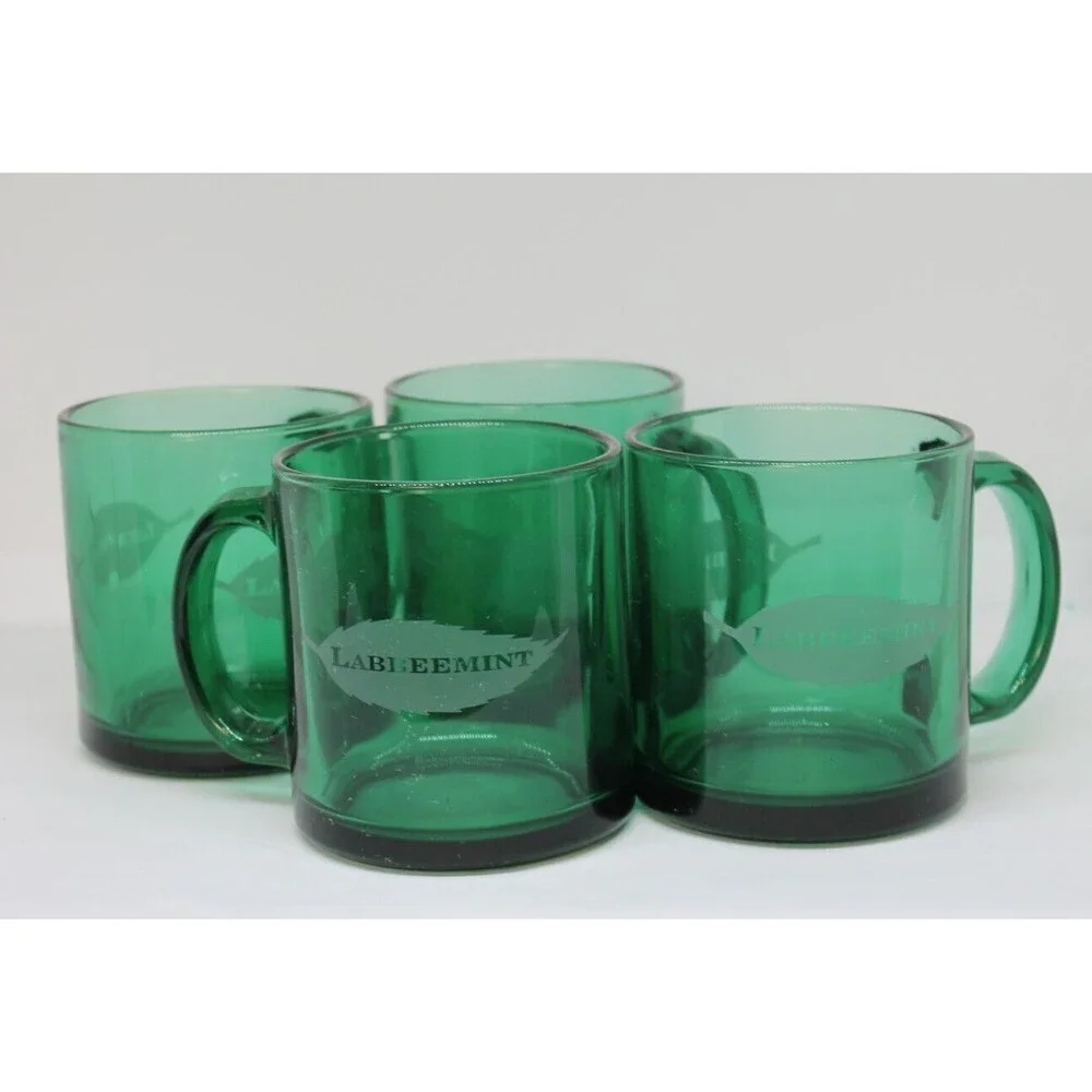 Mid-Century Emerald Green Pressed Labbreemint Advertise Glasse's set of 4